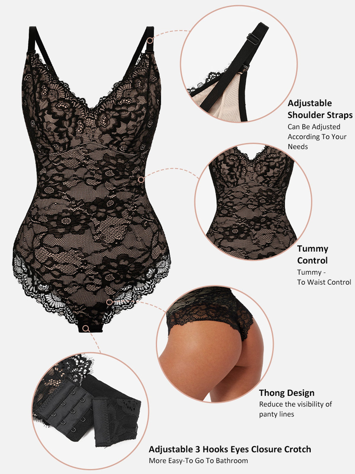 Lace Tummy Control Double-Layer Bodysuit