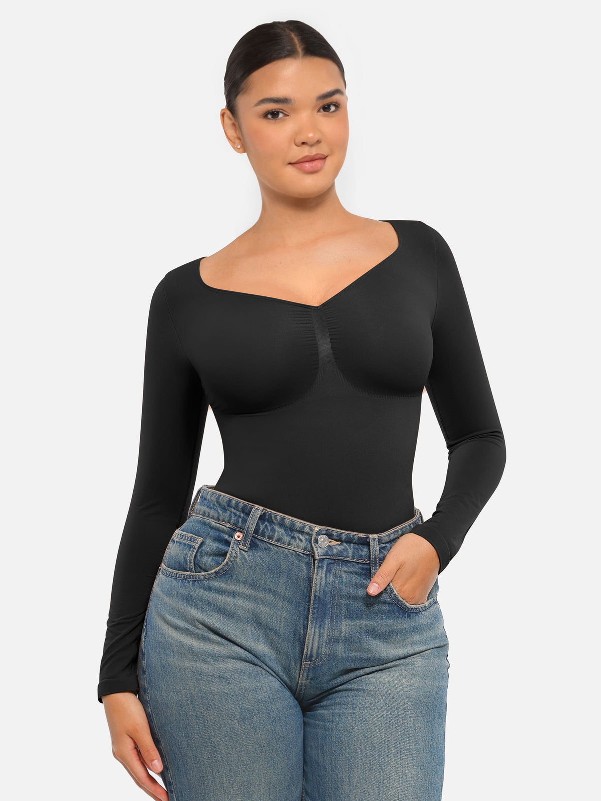 Seamless Long Sleeve Tummy Control Thong Bodysuit