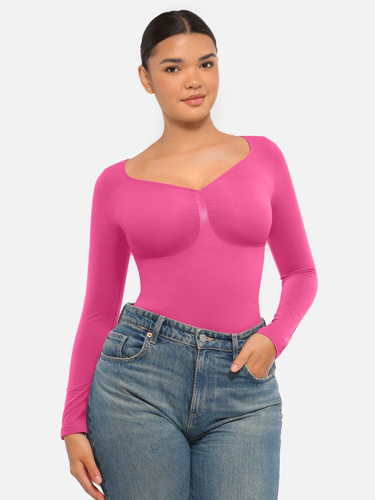 Seamless Long Sleeve Tummy Control Thong Bodysuit