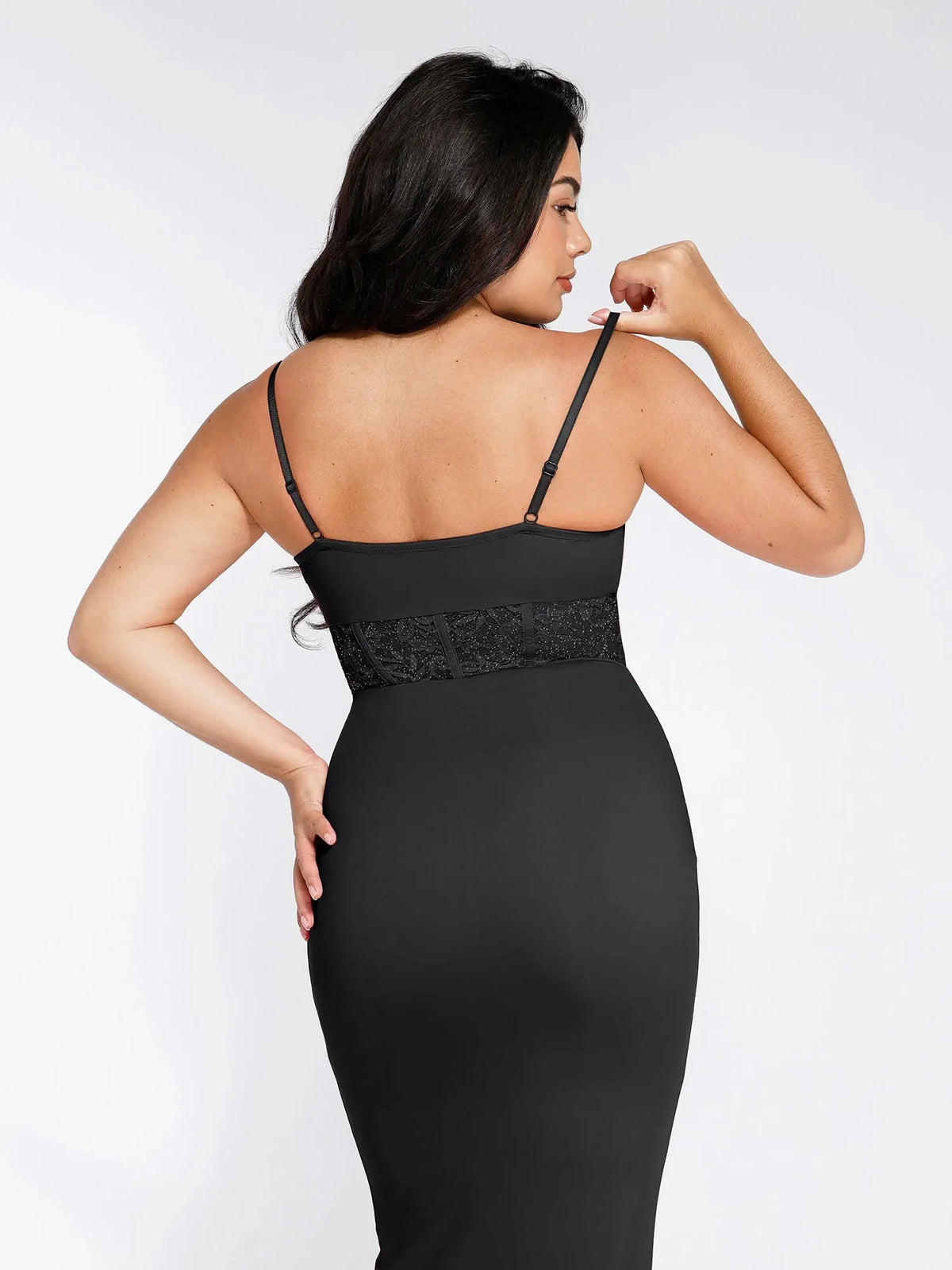 Popilush Shapewear Lace Inset Sculpting Mermaid Maxi Slip Dress