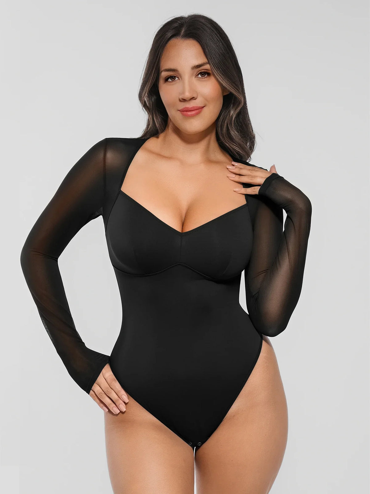 Mesh Panel V-Neck Bodysuit [BOGO]