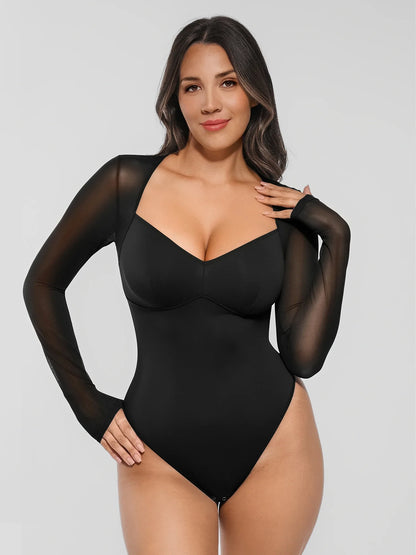 Mesh Panel V-Neck Bodysuit [BOGO]
