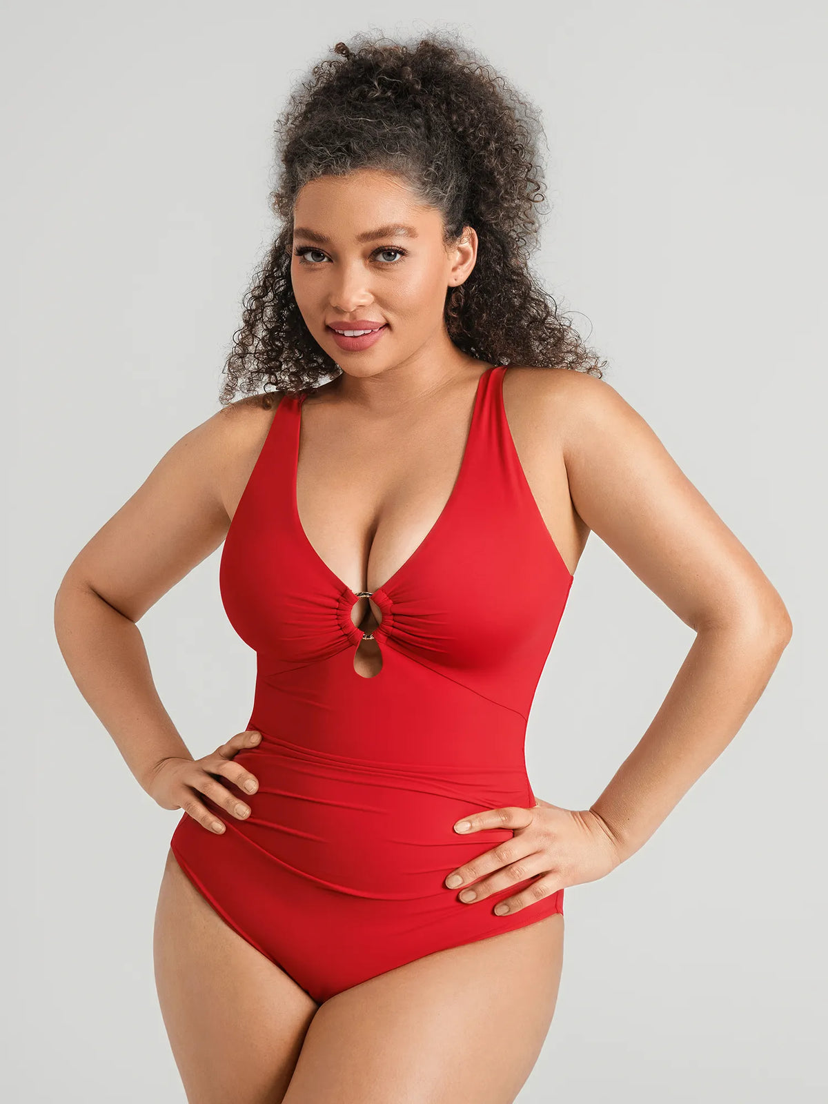 Deep V Metal Ring Ruched Sculpting Swimsuit [BOGO]