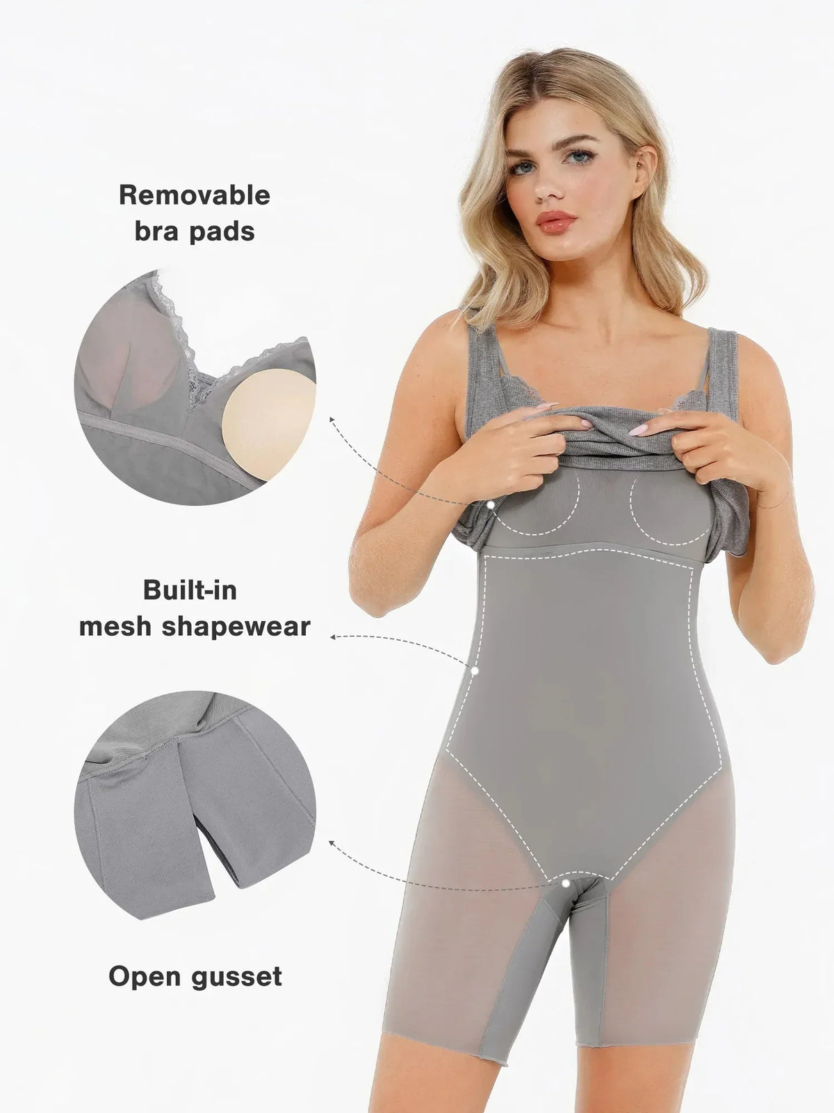 Popilush Shapewear Modal Sculpting Inner Lace Cami Mini Dress